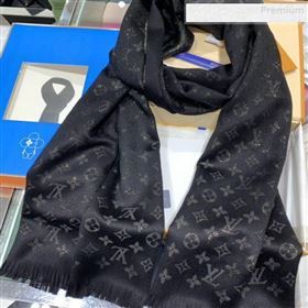 Louis Vuitton LV Timeless Monogram Cashmere Scarf 47x200cm Black 2019 (WNS-0010615)