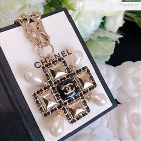 Chanel Chain Leather Square Pendant Necklace AB3044 2019 (YF-0010625)