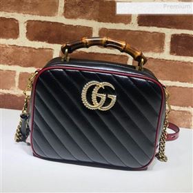 Gucci GG Diagonal Marmont Small Shoulder Bag with Bamboo Top Handle 602270 Black 2019 (DLH-0010235)