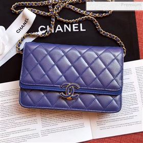 Chanel Quilted Leather Wallet on Chain WOC Blue 2019 (XING-0010323)