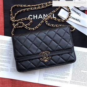 Chanel Quilted Leather Wallet on Chain WOC Black 2019 (XING-0010324)