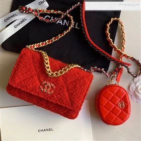 Chanel 19 Tweed Wallet on Chain WOC and Coin Purse AP0985 Red 2019 (XING-0010326)