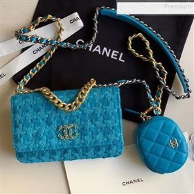 Chanel 19 Tweed Wallet on Chain WOC and Coin Purse AP0985 Blue 2019 (XING-0010325)