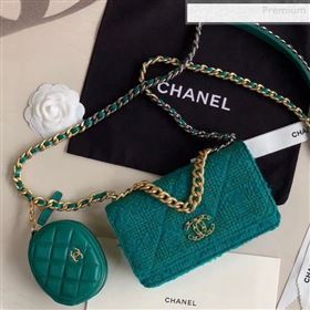 Chanel 19 Tweed Wallet on Chain WOC and Coin Purse AP0985 Green 2019 (XING-0010322)