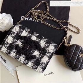 Chanel CC Houndstooth Tweed Wallet on Chain WOC and Coin Purse White/Black 2019 (XING-0010328)