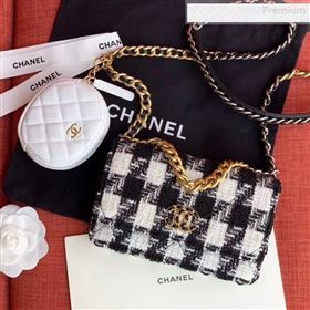 Chanel 19 Houndstooth Tweed Wallet on Chain WOC and Coin Purse AP0985 White/Black 2019 (XING-0010329)