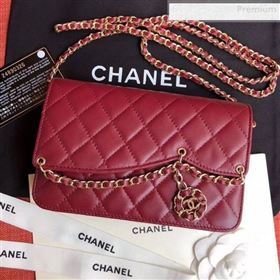 Chanel Quilted Lambskin Tassel Wallet on Chain WOC AP0278 Burgundy 2019 (XING-0010330)