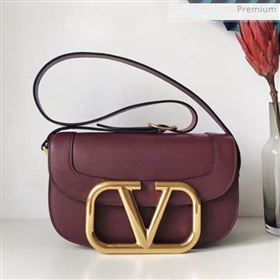 Valentino Supervee Calfskin Maxi-Logo Crossbody Bag 1011L Burgundy/Gold 2020 (JD-0011319)