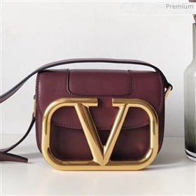 Valentino Supervee Calfskin Maxi-Logo Crossbody Bag 1011S Burgundy/Gold 2020 (JD-0011323)