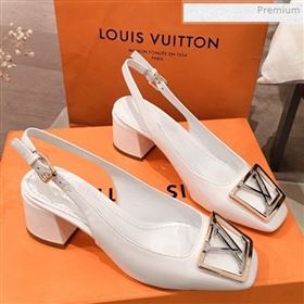 Louis Vuitton Madeleine Patent Leather Square LV Slingback Pumps White 2020 (KL-0011406)