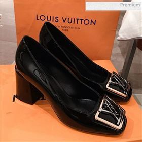 Louis Vuitton Madeleine Patent Leather Square LV Pumps 7.5cm Heel Black 2020 (KL-0011411)