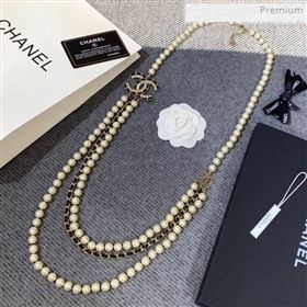 Chanel Pearl Leather Long Necklace AB2967 2019 (YF-0011416)