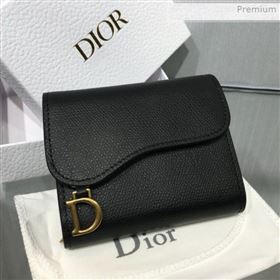 Dior Saddle Grained Calfskin Mini Flap Wallet Black 2019 (XXG-0011313)