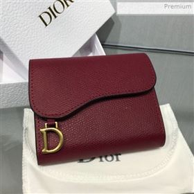 Dior Saddle Grained Calfskin Mini Flap Wallet Burgundy 2019 (XXG-0011314)