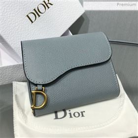 Dior Saddle Grained Calfskin Mini Flap Wallet Light Blue 2019 (XXG-0011315)