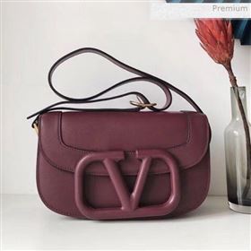 Valentino Supervee Supple Calfskin Maxi-Logo Crossbody Bag 1011L Burgundy 2020 (JD-0011317)