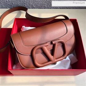 Valentino Supervee Supple Calfskin Maxi-Logo Crossbody Bag 1011L Brown 2020 (JD-0011318)