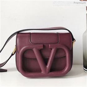 Valentino Supervee Supple Calfskin Maxi-Logo Crossbody Bag 1011S Burgundy 2020 (JD-0011320)
