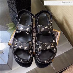 Chanel Strap CC Print Flat Sandals Black 2020 (MD-0011617)