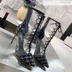 Chanel Tweed Transparent Lace-up High-Heel Short Boots Black 2019 (MD-0011622)