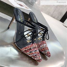 Chanel Tweed Transparent Lace-up High-Heel Mules Red 2019 (MD-0011627)