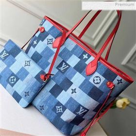 Louis Vuitton Neverfull MM Tote Bag in Damier Monogram Denim Canvas M44981 Blue/Red 2020 (KI-0011705)