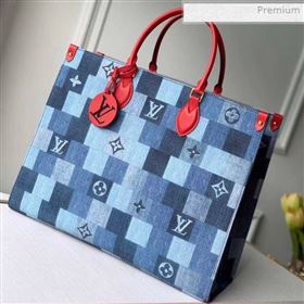 Louis Vuitton Onthego GM Tote Bag in Damier Monogram Denim Canvas M44992 Blue/Red 2020 (KI-0011704)