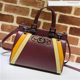 Gucci Zumi Web Leather Small Top Handle Bag 569712 Burgundy 2019 (DLH-0011709)