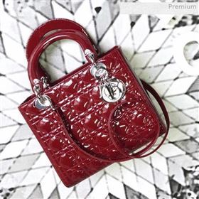 Dior My Lady Dior Medium Bag in Patent Cannage Calfskin Dark Red/Silver 2019 (XXG-0011712)