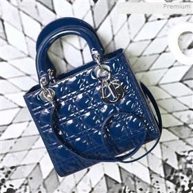 Dior My Lady Dior Medium Bag in Patent Cannage Calfskin Blue/Silver 2019 (XXG-0011716)