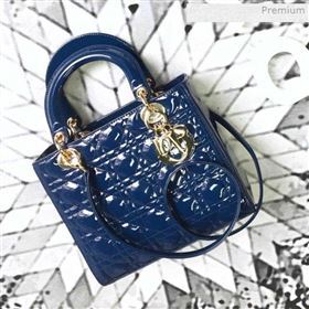 Dior My Lady Dior Medium Bag in Patent Cannage Calfskin Blue/Gold 2019 (XXG-0011715)