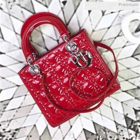 Dior My Lady Dior Medium Bag in Patent Cannage Calfskin Bright Red/Silver 2019 (XXG-0011718)