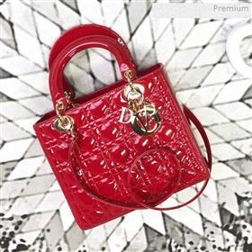 Dior My Lady Dior Medium Bag in Patent Cannage Calfskin Bright Red/Gold 2019 (XXG-0011717)
