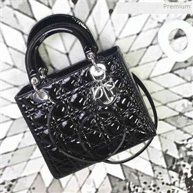 Dior My Lady Dior Medium Bag in Patent Cannage Calfskin Black/Silver 2019 (XXG-0011720)