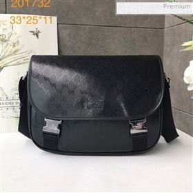 Gucci GG Glossy Flap Messenger Shoulder Bag 201732 Black 2019 (DLH-0011528)