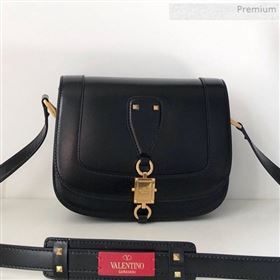 Valentino VLocker Shiny Calfskin Crossbody Bag 1014 Black 2020 (JD-0011536)