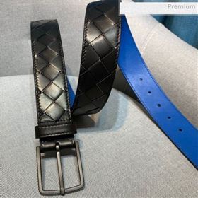 Bottega Veneta Woven Leather Belt 35mm with Matte Frame Buckle Black 2019 (MS-0011542)