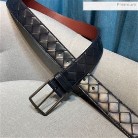 Bottega Veneta Woven Leather Belt 35mm with Matte Frame Buckle Navy Blue 2019 (MS-0011544)