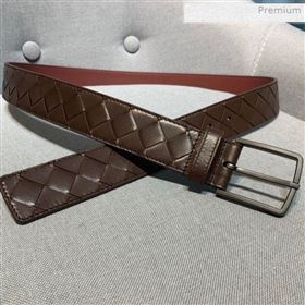 Bottega Veneta Woven Leather Belt 35mm with Matte Frame Buckle Brown 2019 (MS-0011545)