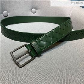 Bottega Veneta Woven Leather Belt 35mm with Matte Frame Buckle Green 2019 (MS-0011546)