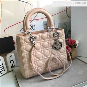 Dior Lady Dior Medium Bag in Cannage Lambskin Light Pink/Silver 2019 (XXG-0011724)