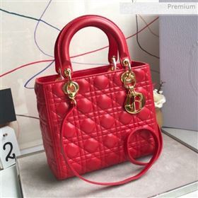 Dior Lady Dior Medium Bag in Cannage Lambskin Bright Red/Gold 2019 (XXG-0011721)
