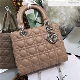 Dior Lady Dior Medium Bag in Cannage Lambskin Beige/Silver 2019 (XXG-0011726)