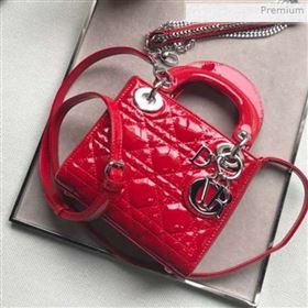 Dior Classic Lady Dior Mini Bag in Patent Leather Bright Red/Silver (XXG-0020906)