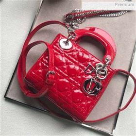 Dior Classic Lady Dior Mini Bag in Patent Leather Bright Red/Silver  (XXG-0020906)