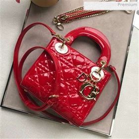 Dior Classic Lady Dior Mini Bag in Patent Leather Bright Red/Gold (XXG-0020907)