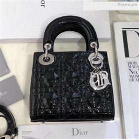 Dior Classic Lady Dior Mini Bag in Patent Leather Black/Silver  (XXG-0021009)