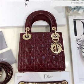 Dior Classic Lady Dior Mini Bag in Patent Leather Bugundy/Gold (XXG-0021013)