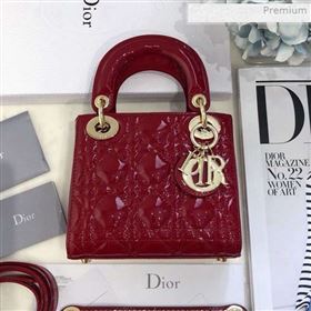 Dior Classic Lady Dior Mini Bag in Patent Leather Dark Red/Gold (XXG-0021014)