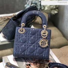 Dior Classic Lady Dior Mini Bag in Patent Leather Blue/Gold (XXG-0021015)